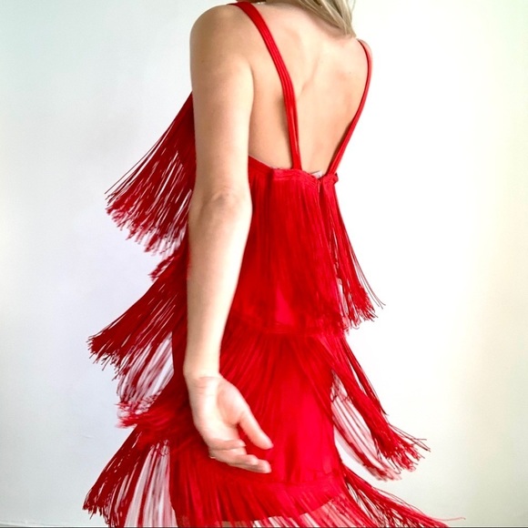 Red Tiered Fringe 1920’s Flapper Dress Small - Picture 12 of 16